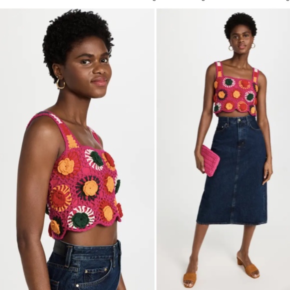 NWT FARM Rio Crochet Flowers Top - Picture 2 of 6